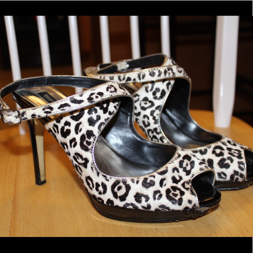 Black and Tan leopard strappy heels